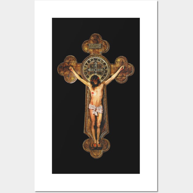 St Benedict Crucifix Cross Jesus Passion Stations of the Cross -  Via Crucis Wall Art by hispanicworld